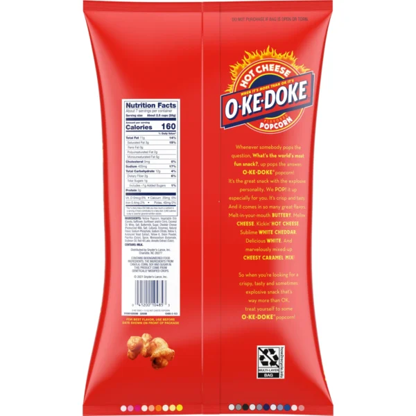 O-Ke-Doke Popcorn, Hot Stuff Cheese Popcorn, 7.5 oz Bag - Image 3