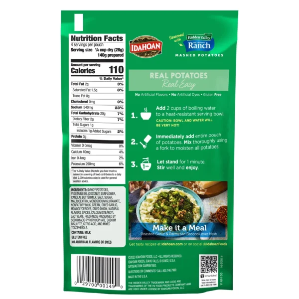 Idahoan Mashed Potatoes seasoned with Hidden Valley Original Ranch Side Dish - Image 2