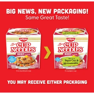 Nissin Foods The Original Cup Noodles Ramen Noodle Soup, Beef Flavor, 2.25 oz Cup, Shelf-Stable