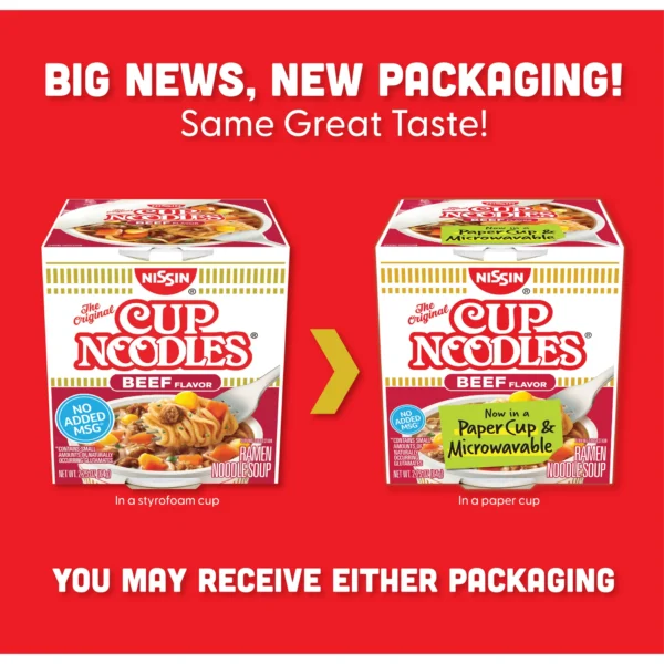 Nissin Foods The Original Cup Noodles Ramen Noodle Soup, Beef Flavor, 2.25 oz Cup, Shelf-Stable